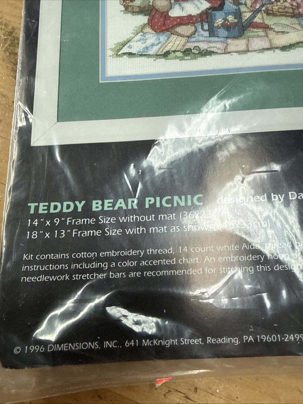 Vtg Dimensions Counted Cross Stitch Kit 3809 Teddy Bear Picnic New 1996 B1